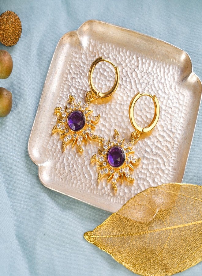 Botrinal Purple Sun Dangle Huggie Hoop Earrings Princess Jewelry Rapunzel Sun Earrings Birthday Party Earrings Girls Halloween Dress up Gifts - Image 2