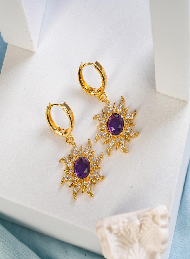 Botrinal Purple Sun Dangle Huggie Hoop Earrings Princess Jewelry Rapunzel Sun Earrings Birthday Party Earrings Girls Halloween Dress up Gifts - Image 5
