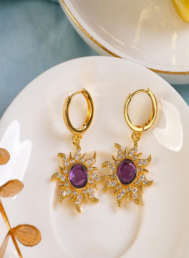 Botrinal Purple Sun Dangle Huggie Hoop Earrings Princess Jewelry Rapunzel Sun Earrings Birthday Party Earrings Girls Halloween Dress up Gifts - Image 3