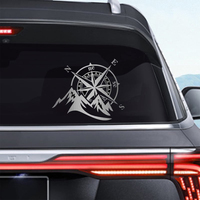 Dreothy 2Pack Mountain Compass Vinyl Sticker Outdoor Adventure Car Window Decal for Motorcycle SUV Laptop Truck 787x669inch Brushed Silver - Image 3