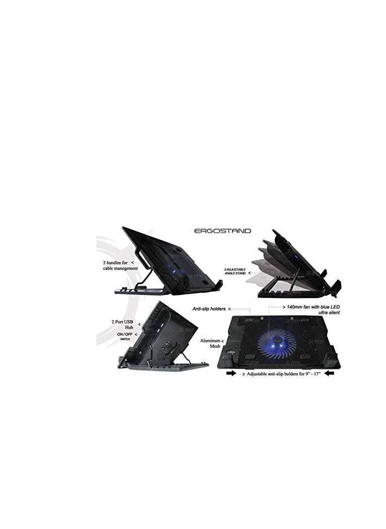 Ergostand Laptop Cooling Pad for MacBook, Adjustable Laptop Stand with Fan,  Quite Fans, Metal Mesh Design, Ergonomic Laptop Cooler for ThinkPad, Dell, HP, Surface, Gaming Laptop  - Image 3