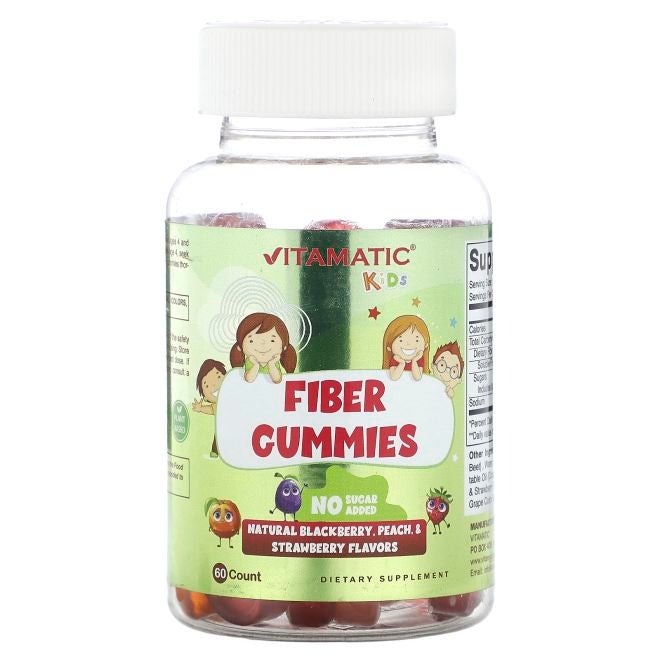 Vitamatic Kids Fiber Gummies Natural Blackberry Peach & Strawberry Flavors 60 Gummies - Image 1