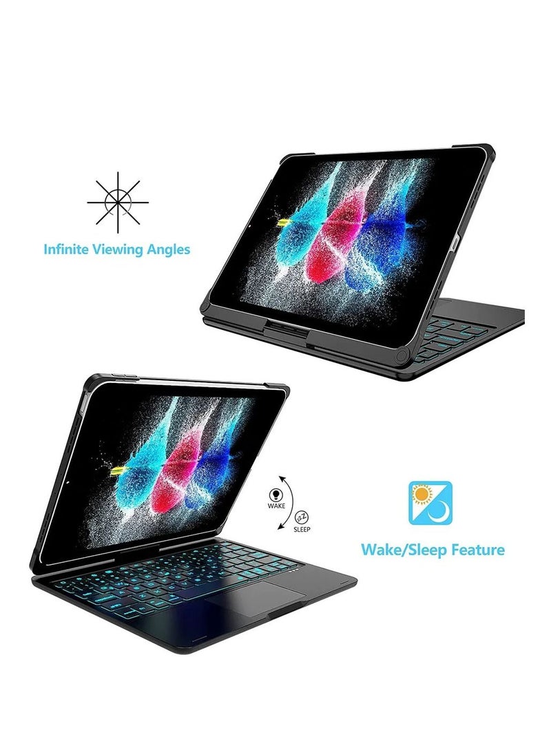 glassology - iPad Keyboard Folio Combo for iPad 10.9 10th Gen 2022 with Rotatable Backlit Keyboard Trackpad Smart Connector English & Arabic with Screen Protector in Black - Image 1