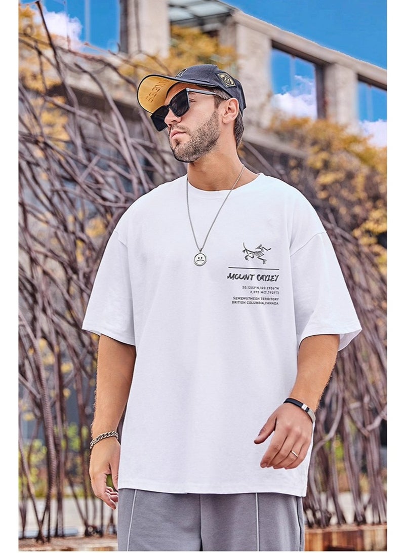 ARCTERYX  loose white T-shirt-retro outdoor printed short-sleeved T-shirt, double-sided design, suitable for casual street wear, suitable for both men and women, 300g 100% cotton. - Image 2