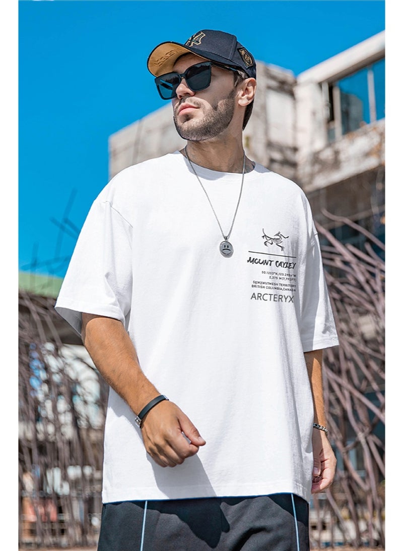 ARCTERYX  loose white T-shirt-retro outdoor printed short-sleeved T-shirt, double-sided design, suitable for casual street wear, suitable for both men and women, 300g 100% cotton. - Image 1