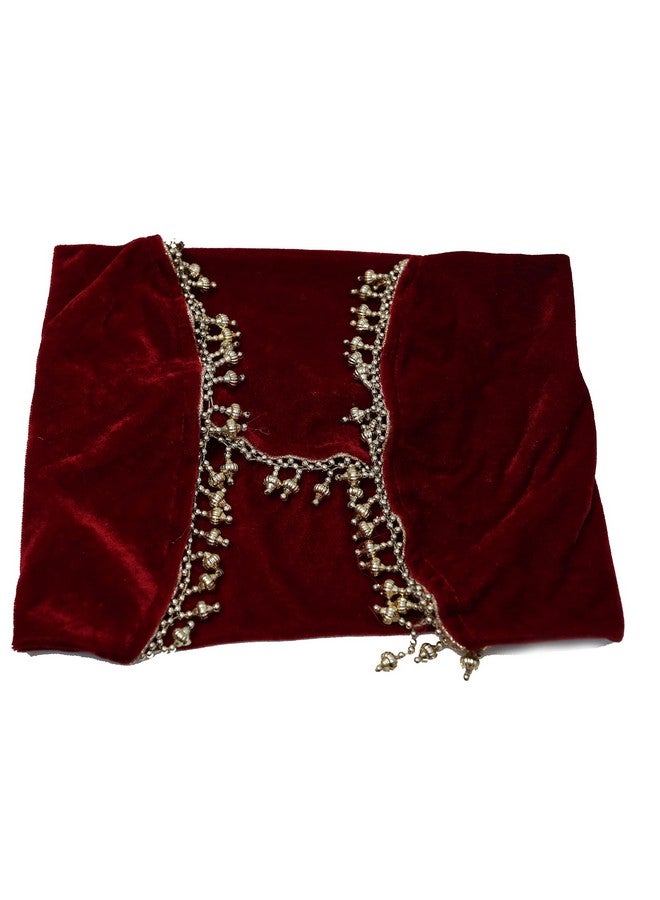 The Bride Made Round Velvet Thaalposh thaal Cover for Diwali, Navratri, karwa chauth Shagun Wedding Pooja Karvachothand Various Puja Rituals 22 inches Maroon Colour - Image 4