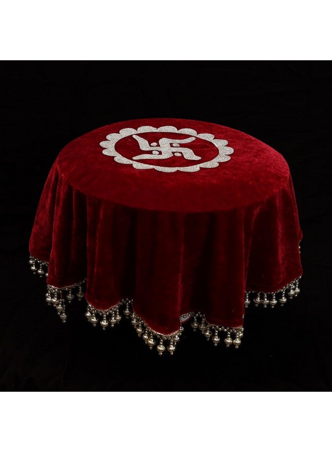 The Bride Made Round Velvet Thaalposh thaal Cover for Diwali, Navratri, karwa chauth Shagun Wedding Pooja Karvachothand Various Puja Rituals 22 inches Maroon Colour - Image 2