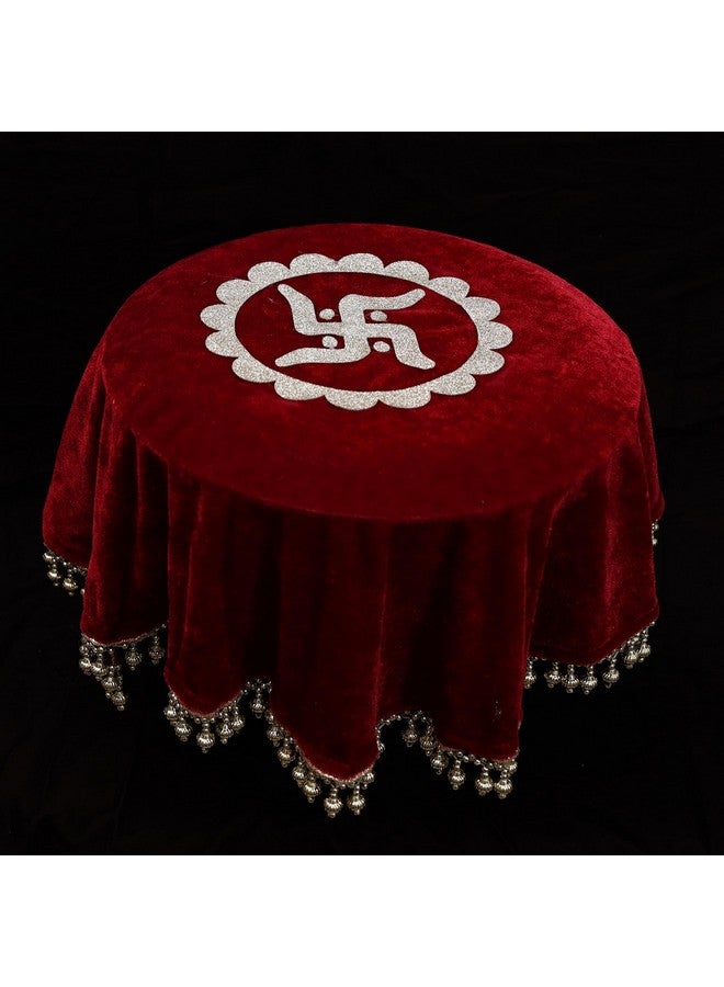 The Bride Made Round Velvet Thaalposh thaal Cover for Diwali, Navratri, karwa chauth Shagun Wedding Pooja Karvachothand Various Puja Rituals 22 inches Maroon Colour - Image 1
