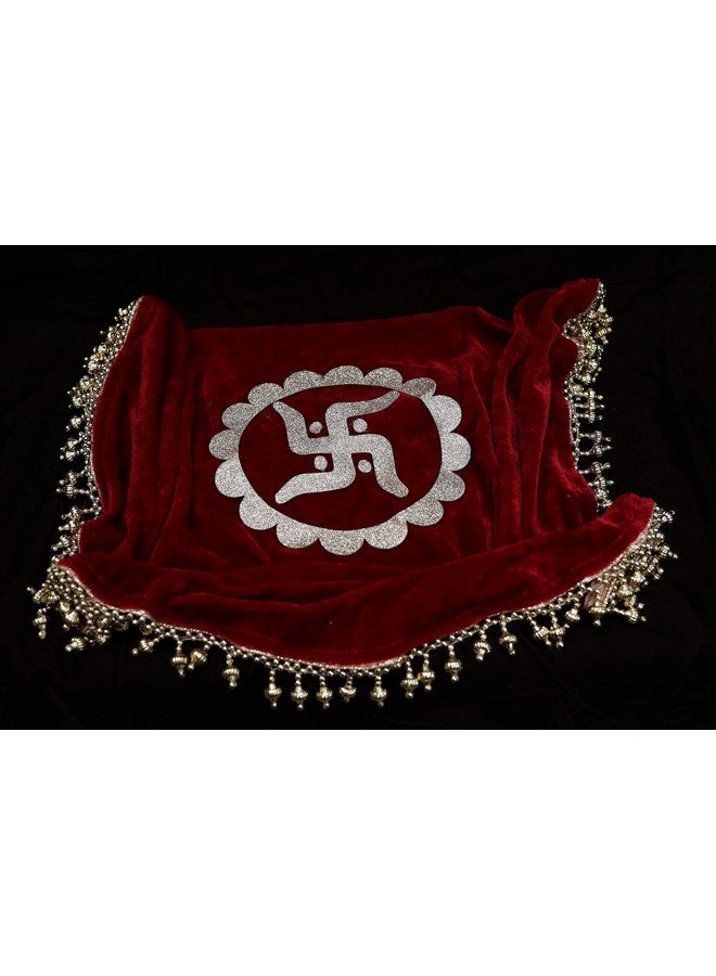 The Bride Made Round Velvet Thaalposh thaal Cover for Diwali, Navratri, karwa chauth Shagun Wedding Pooja Karvachothand Various Puja Rituals 22 inches Maroon Colour - Image 3
