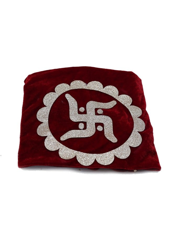 The Bride Made Round Velvet Thaalposh thaal Cover for Diwali, Navratri, karwa chauth Shagun Wedding Pooja Karvachothand Various Puja Rituals 22 inches Maroon Colour - Image 5