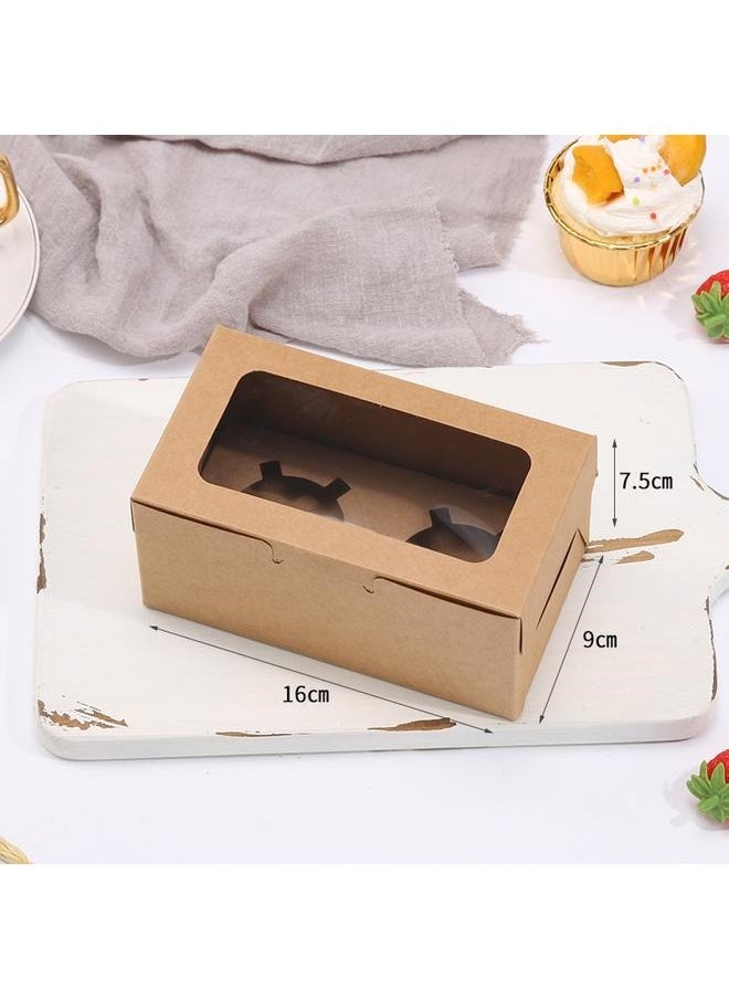 yongsheng 20-Piece Cardboard Boxe Set White/Brown 16*9*7.5cm， with 2 Cavity Cookie Gift Boxes with Clear Window 2 Treat Holder Cupcake Containers Bakery Cake Box  - Image 2