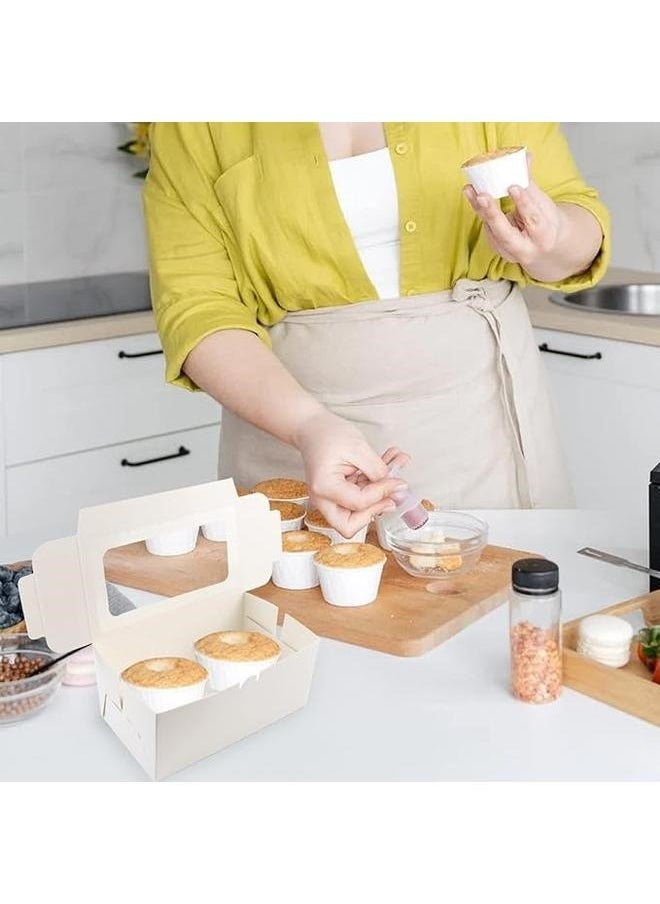 yongsheng 20-Piece Cardboard Boxe Set White/Brown 16*9*7.5cm， with 2 Cavity Cookie Gift Boxes with Clear Window 2 Treat Holder Cupcake Containers Bakery Cake Box  - Image 3