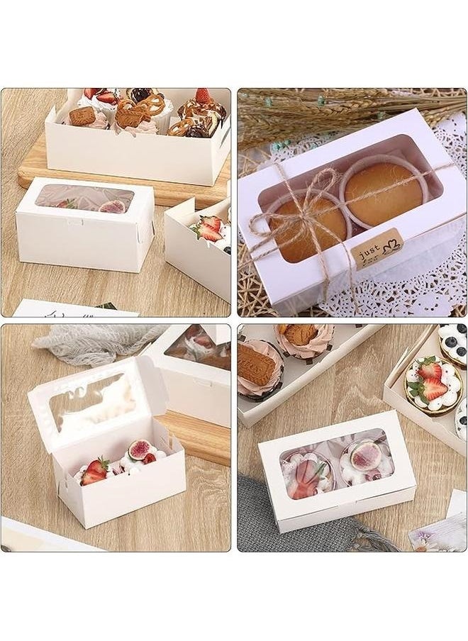 yongsheng 20-Piece Cardboard Boxe Set White/Brown 16*9*7.5cm， with 2 Cavity Cookie Gift Boxes with Clear Window 2 Treat Holder Cupcake Containers Bakery Cake Box  - Image 5
