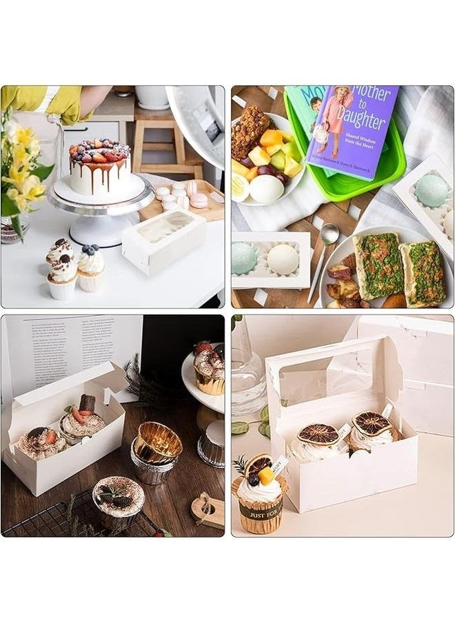 yongsheng 20-Piece Cardboard Boxe Set White/Brown 16*9*7.5cm， with 2 Cavity Cookie Gift Boxes with Clear Window 2 Treat Holder Cupcake Containers Bakery Cake Box  - Image 4
