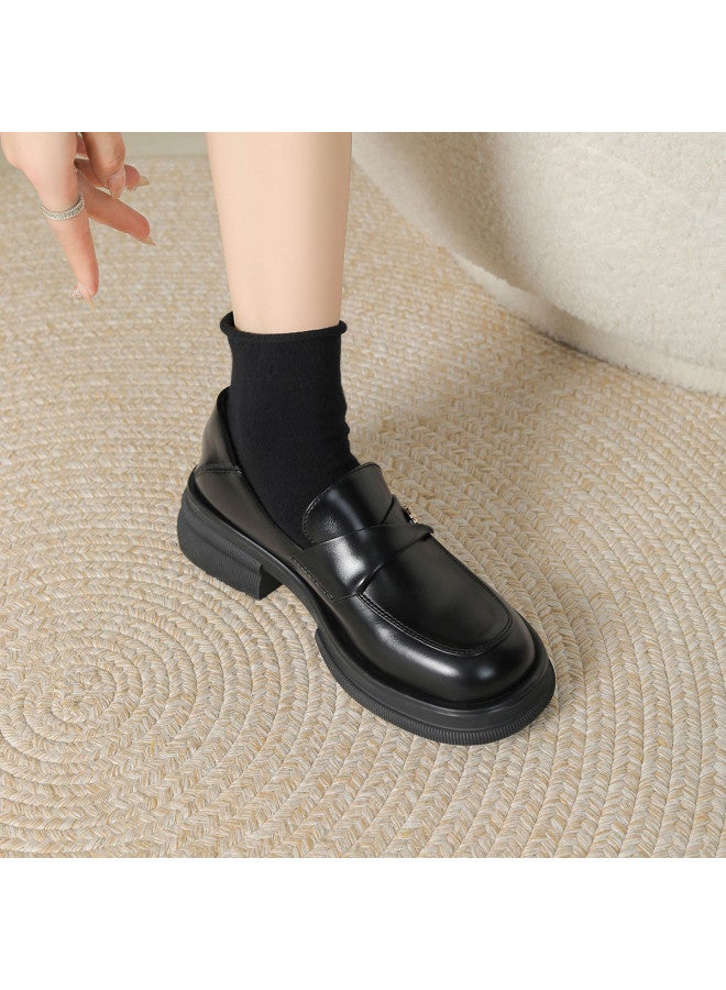 Josiny College-style Loafer Shoes For Women, Classic And Versatile Ladies' Flats, Retro British Comfort With Chunky Heels, Round Toe, And Commuter-friendly Design - Image 3