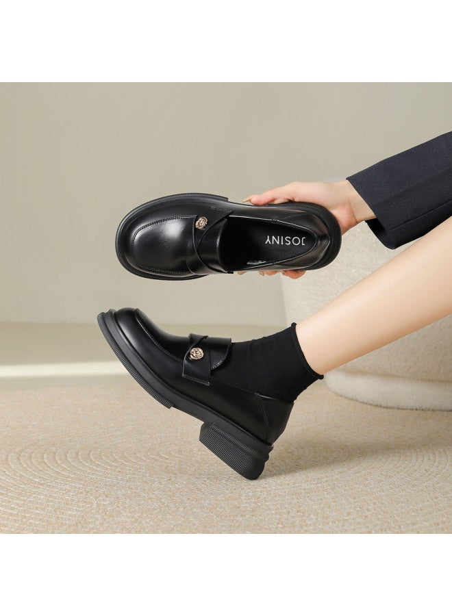 Josiny College-style Loafer Shoes For Women, Classic And Versatile Ladies' Flats, Retro British Comfort With Chunky Heels, Round Toe, And Commuter-friendly Design - Image 2