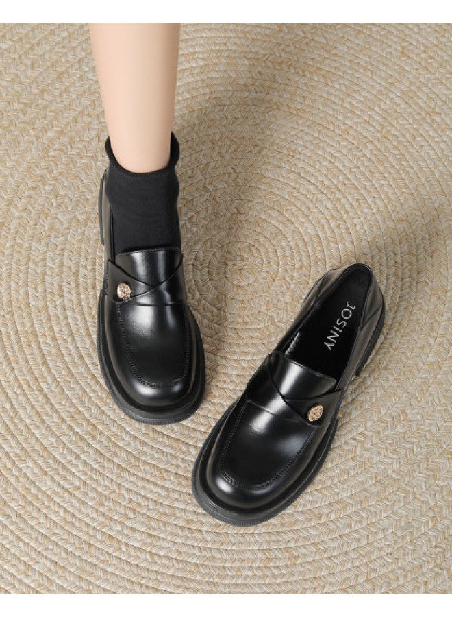 Josiny College-style Loafer Shoes For Women, Classic And Versatile Ladies' Flats, Retro British Comfort With Chunky Heels, Round Toe, And Commuter-friendly Design - Image 1