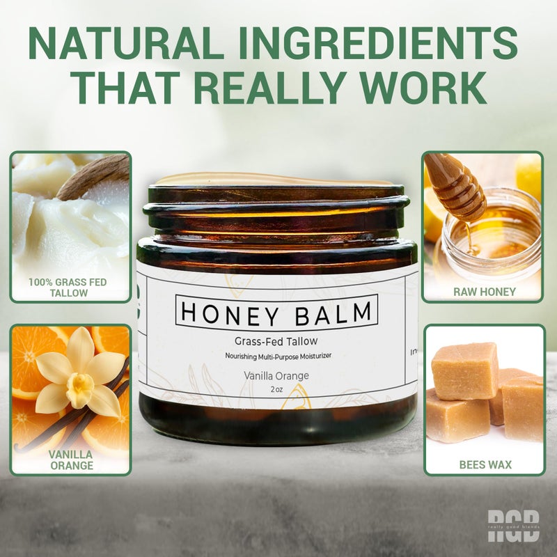 Really Good Blends - Tallow Honey Balm, Organic Body Butter, Grass-Fed Beef Tallow for Skin, Soothing All-Natural Moisturizer for Body and Face | Made in USA - 2 oz (Vanilla Orange) - Image 3