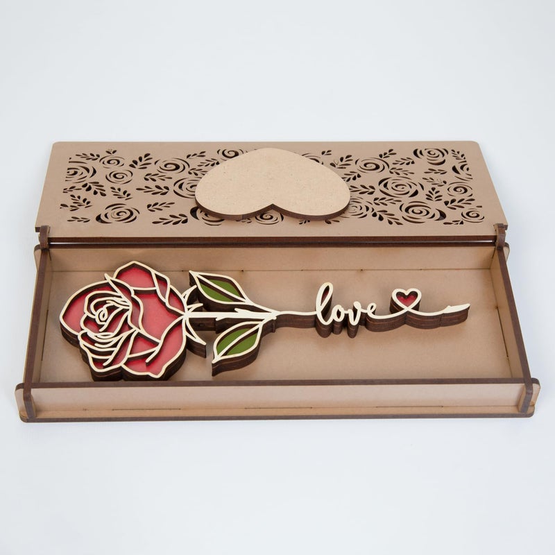 Kaameri Bazaar MDF Red Rose with Gift Box for Valentine Day Gift for Girlfriend Wife Husband Boyfriend - Image 1