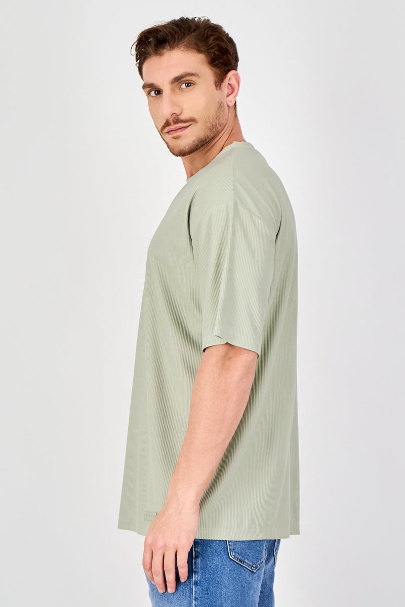 Core Elements Men Crew Neck Short Sleeve Stripe T Shirt, Sage Green - Image 2