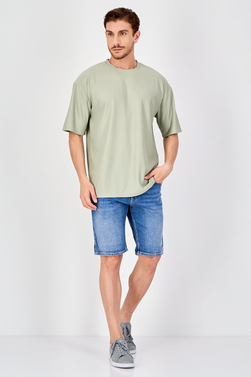 Core Elements Men Crew Neck Short Sleeve Stripe T Shirt, Sage Green - Image 3