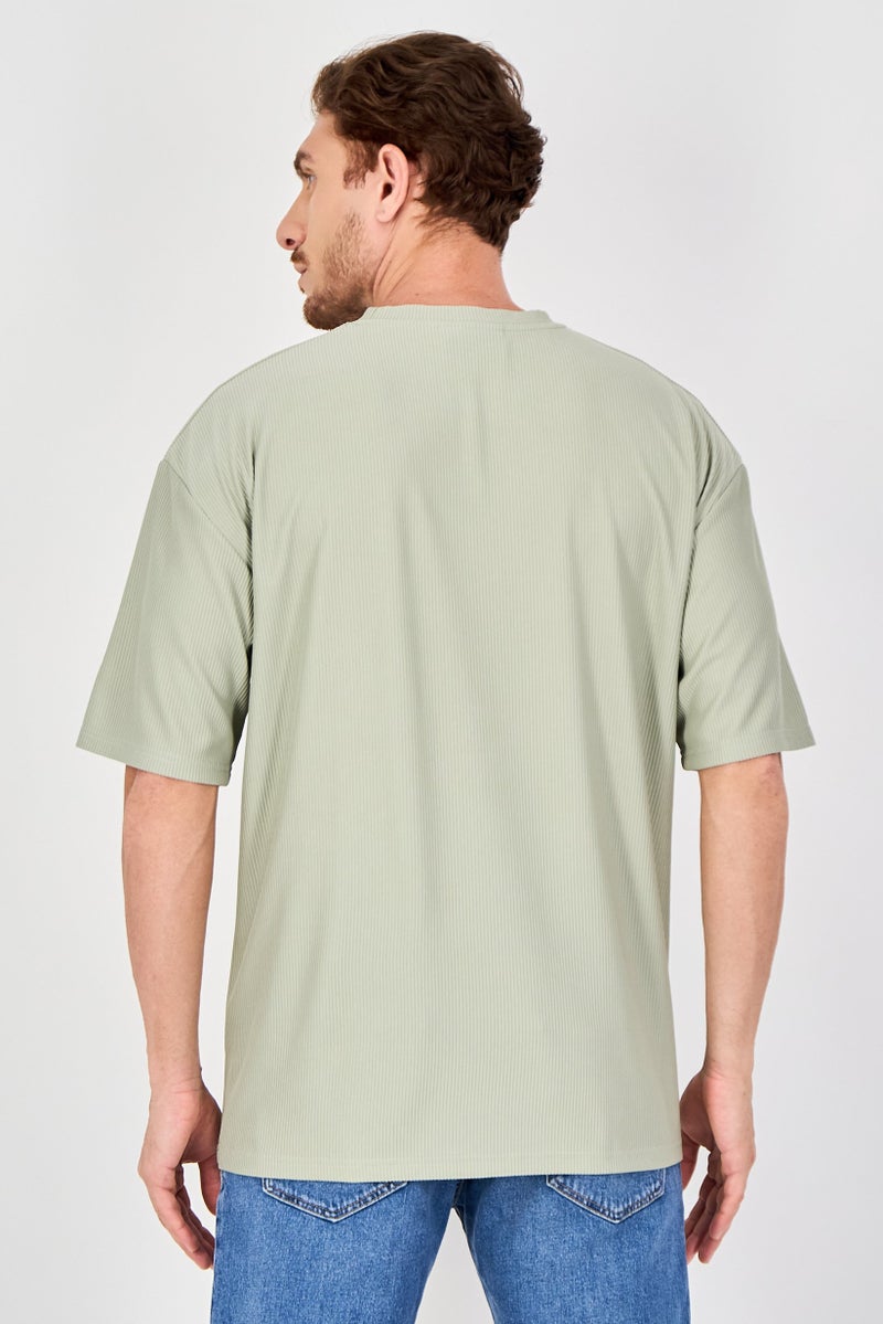 Core Elements Men Crew Neck Short Sleeve Stripe T Shirt, Sage Green - Image 4