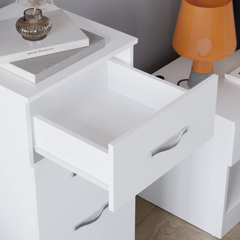 5 Drawer Narrow Chest Tall Bedroom Storage Unit Sliding Drawers Bedroom Furniture (White) - Image 3