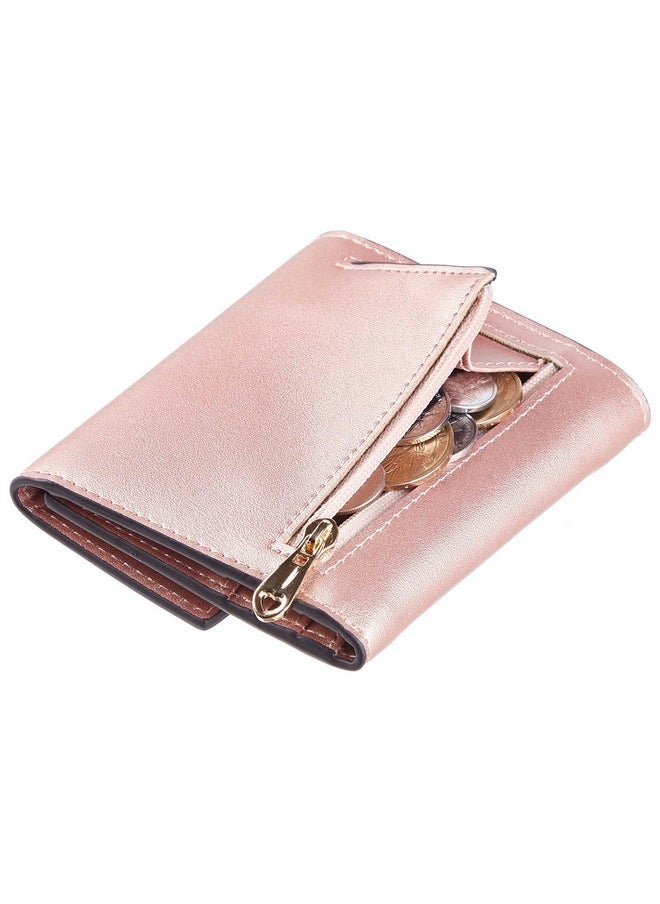 Travelambo Rfid Blocking Small Mini Compact Wallet Trifold Credit Card Holder Pocket Purse For Women (Rose Gold)  - Image 1