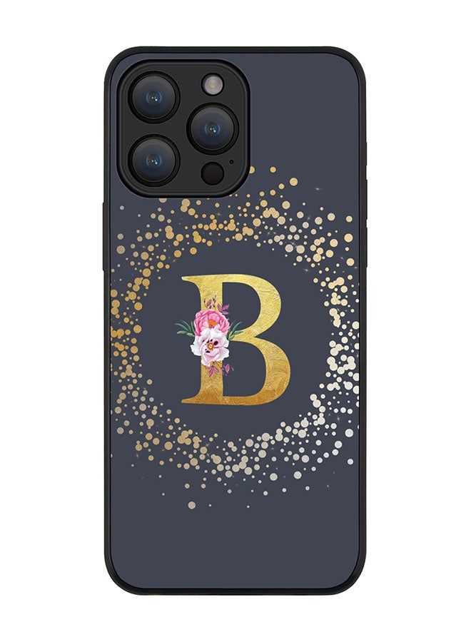 Stylizedd Cover for iPhone 15 Pro Max Case Rugged Black Slim fit Flexible Protective Cover Custom Monogram Initial Letter Floral Pattern Alphabet - B (Grey) - Image 1