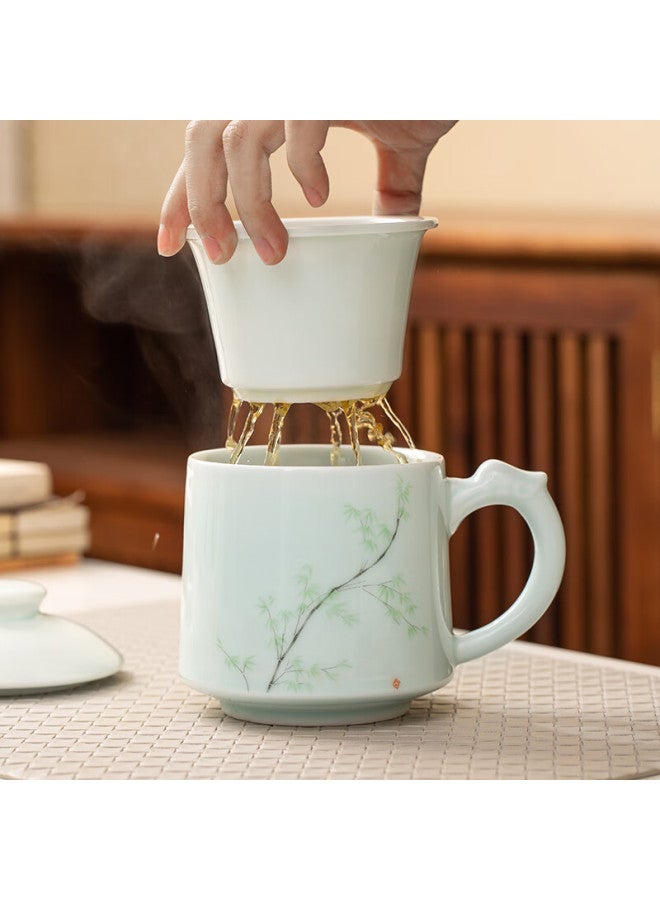 Changnan Ceramic Tea Cup With Separate Tea Infuser Lid, Office Mug For Business Meetings, Customizable With Company Logo Engraving - Image 1