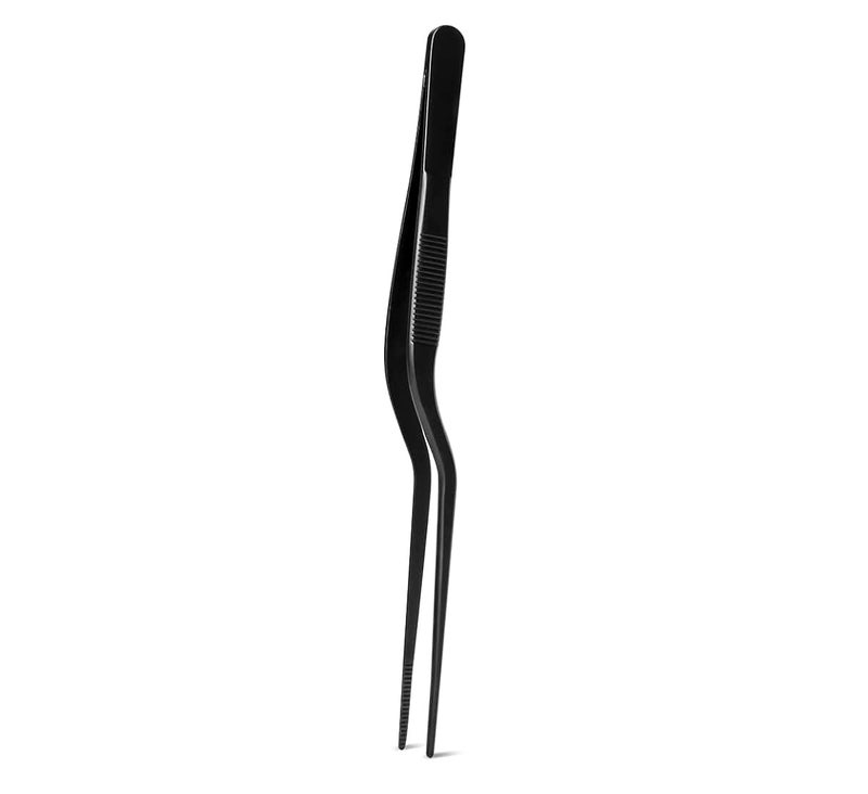 NJ OVERSEAS NJ Black Culinary Chef Tweezer 6.3 Inches, Food Placement Tweezer, tweezer design styling Stainless Steel Bayonet forceps Precision Tongs with Offset Fine Tip - 1 Pc. - Image 1