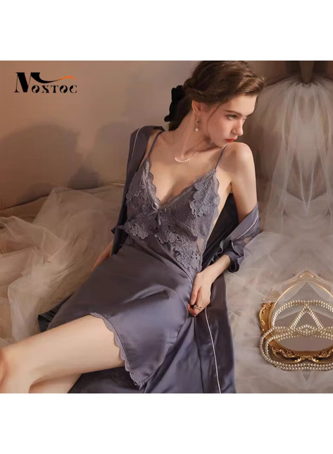 Moxtoc Lace Padded Lingerie Set Women Ice Silk Sling Underwear Nightdress Home Wear Battle Robe 520 Gift - Image 5
