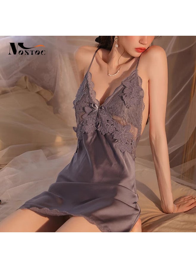 Moxtoc Lace Padded Lingerie Set Women Ice Silk Sling Underwear Nightdress Home Wear Battle Robe 520 Gift - Image 4