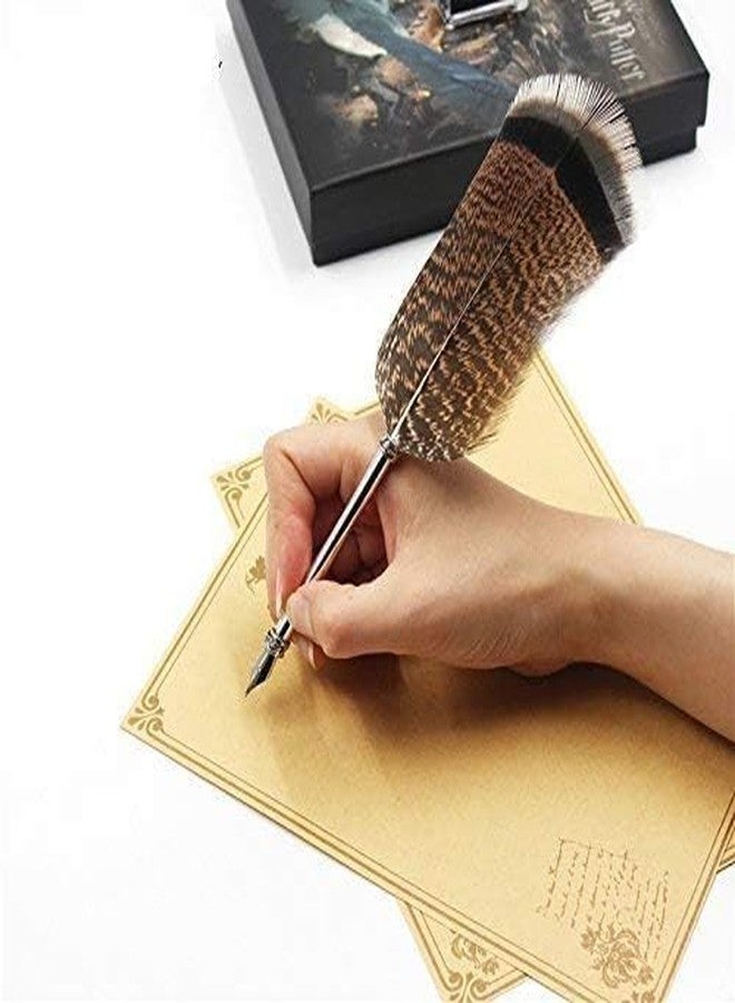 لو شي مجموعة أقلام الخط العربي LUOSHI Retro Feather Pen - قلم حبر على شكل ريشة بومة لمحبي هاري بوتر، يتضمن حبرًا (217-3 للخط العربي) - Image 2