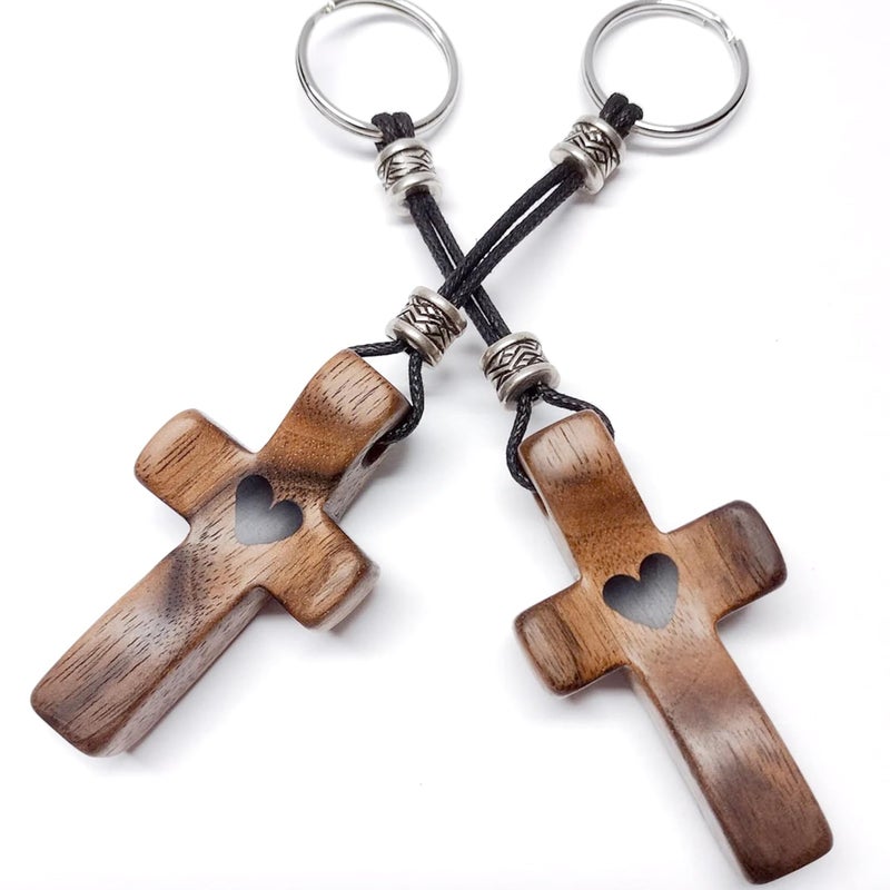 Yookin 2 PCS Cross My Heart | Encouragement Gift Wooden Cross Key Chain Fingertip Stress Relief Gifts Pocket Small Cross Christmas Gift Handheld Wooden Cross Key Chain - Image 1