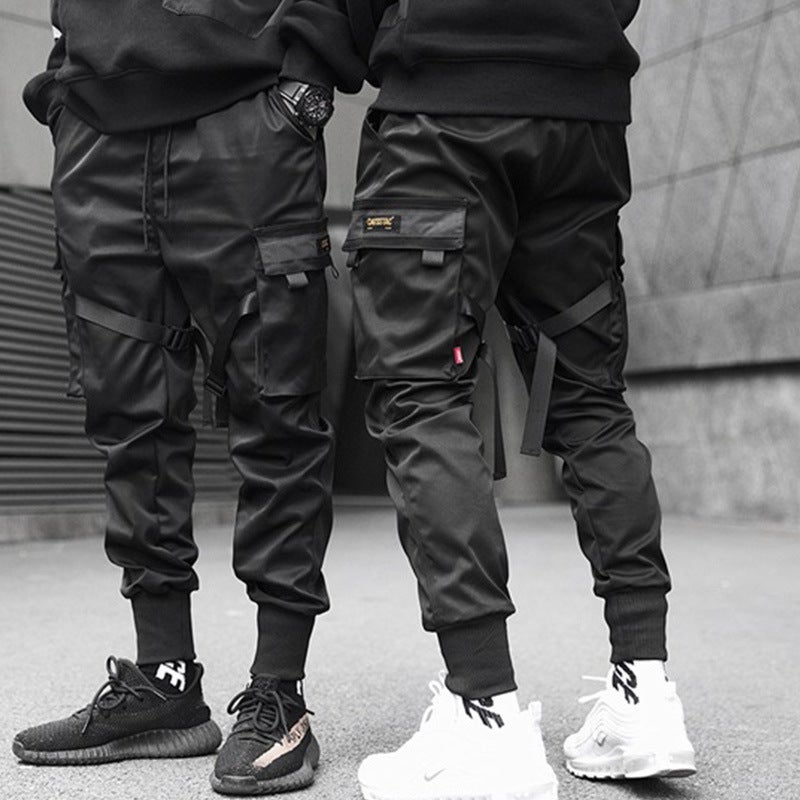 Mens Autumn Winter Joggers Cotton Tapered Cargo Pants Black 