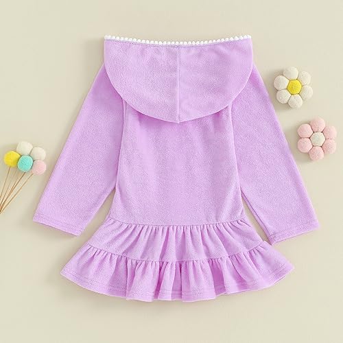 Mubineo Toddler Girl Long Sleeve Swimsuit Beach Dress Cute Cover Ups Ruffle Bathing Suit Cover Up Kimono Kids Swimwear (Purple, 2-3 Years) - Image 3