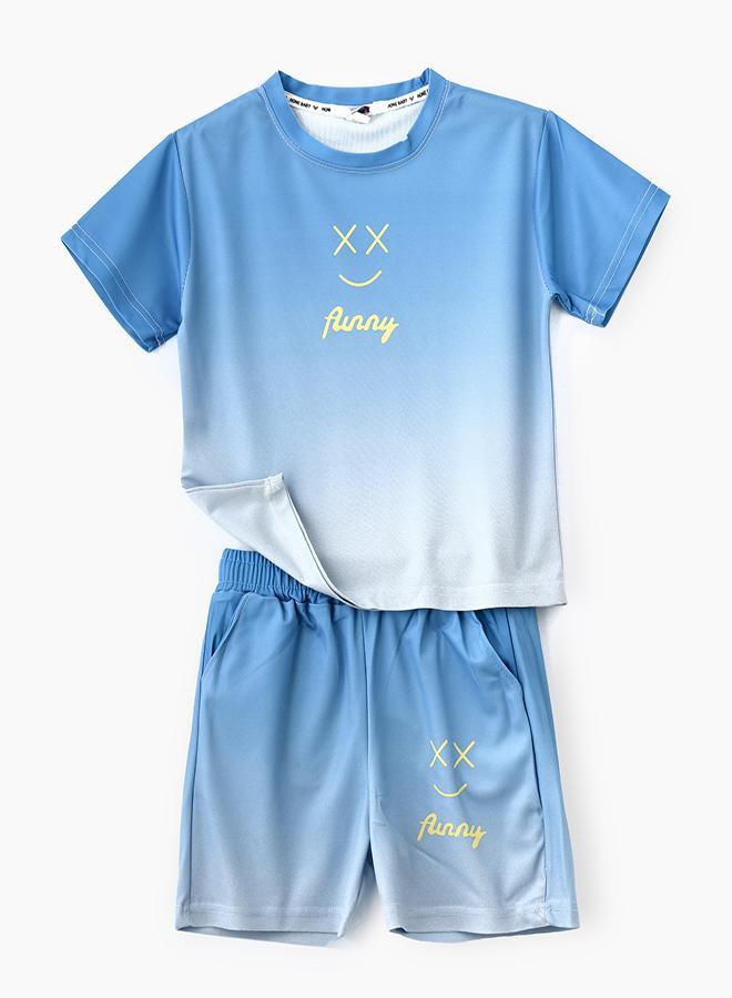بيبي كلو طقم تيشيرت وشورت أزرق أنيق بتدرج لوني - Image 1