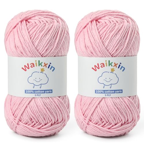 Waikxin Fluffy Cotton Yarn for Crocheting - 262.4yds / 3.52oz Baby Yarn for Crocheting Soft - 100% Milk Cotton Yarn 5 Ply Crochet Amigurumi Yarn for Crafts&Puzzle/Socks/Hats(2 Pink) - Image 1