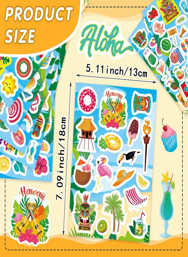 OTAITY 24 Sheets Summer Stickers Beach Hawaii Stickers for Kids Hello Summer Sea Beach Sticke with Sun Ice Cream Pineapple Watermelon Elements, Hawaii Tropical Party Decoration - Image 2