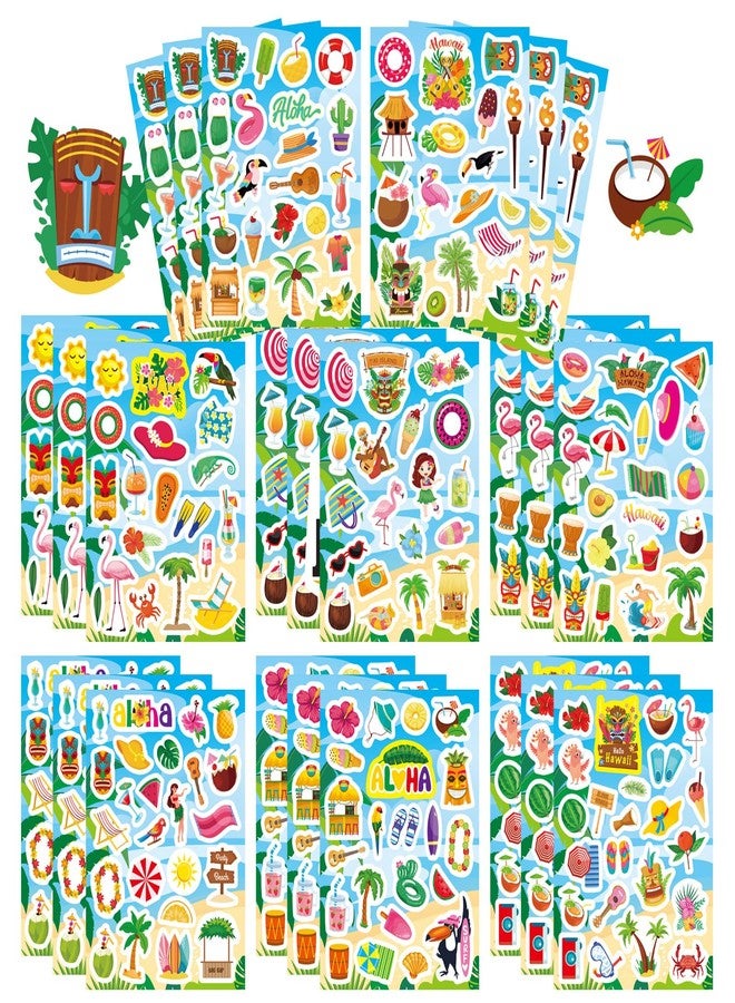 OTAITY 24 Sheets Summer Stickers Beach Hawaii Stickers for Kids Hello Summer Sea Beach Sticke with Sun Ice Cream Pineapple Watermelon Elements, Hawaii Tropical Party Decoration - Image 1