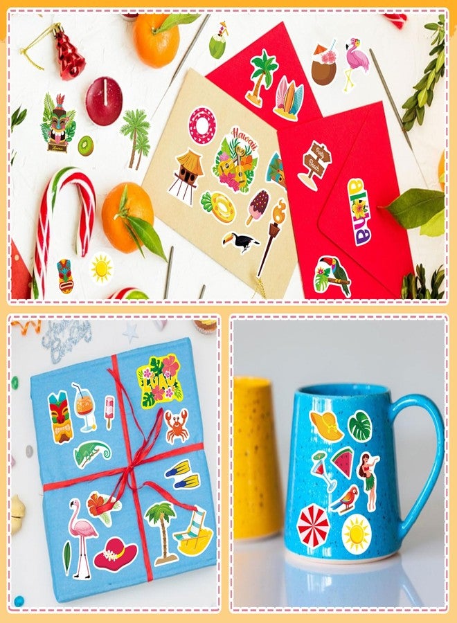 OTAITY 24 Sheets Summer Stickers Beach Hawaii Stickers for Kids Hello Summer Sea Beach Sticke with Sun Ice Cream Pineapple Watermelon Elements, Hawaii Tropical Party Decoration - Image 4
