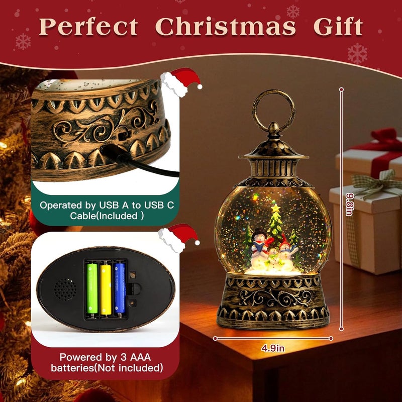 Aixuler Christmas Snowman Snow Globe, Snowman Musical Snow Globe Lantern Lights with 6H Timer Battery & USB Powered, Retro Style Holiday Glitter Globe for Xmas Home Decoration Holiday Party Gifts - Image 4