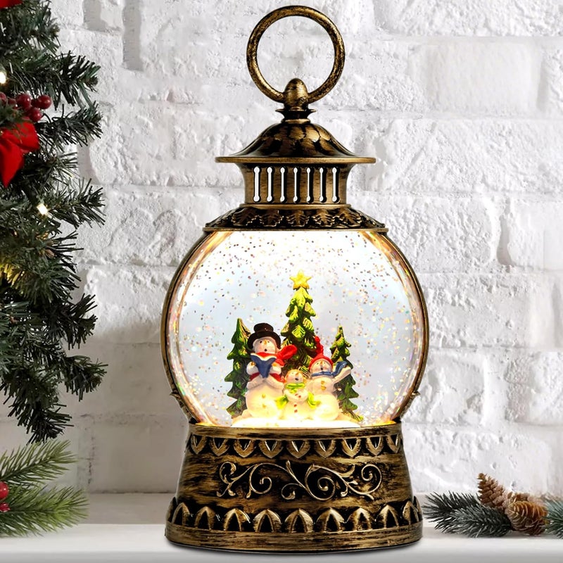 Aixuler Christmas Snowman Snow Globe, Snowman Musical Snow Globe Lantern Lights with 6H Timer Battery & USB Powered, Retro Style Holiday Glitter Globe for Xmas Home Decoration Holiday Party Gifts - Image 1