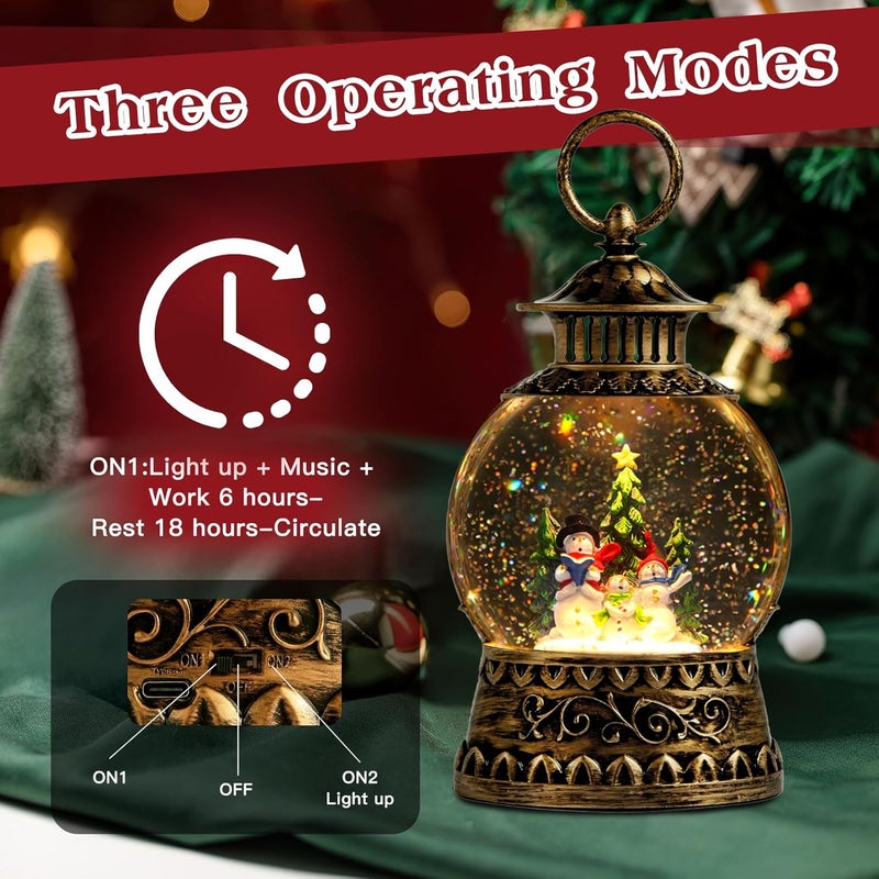 Aixuler Christmas Snowman Snow Globe, Snowman Musical Snow Globe Lantern Lights with 6H Timer Battery & USB Powered, Retro Style Holiday Glitter Globe for Xmas Home Decoration Holiday Party Gifts - Image 5