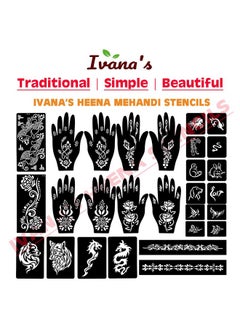 ivana's Ivana's Set of 34 Pcs Reusable Mehandi Stencils for Hands, Wrist, Body, Back, Neck, Face Combo Pack Stencils for Women, Girls And Kids, Easy To Use In Just 4 Steps Indian Design Collection, A2166  - Image 5