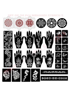 ivana's Ivana's Set of 34 Pcs Reusable Mehandi Stencils for Hands, Wrist, Body, Back, Neck, Face Combo Pack Stencils for Women, Girls And Kids, Easy To Use In Just 4 Steps Indian Design Collection, A2166  - Image 1