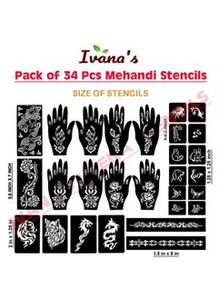 ivana's Ivana's Set of 34 Pcs Reusable Mehandi Stencils for Hands, Wrist, Body, Back, Neck, Face Combo Pack Stencils for Women, Girls And Kids, Easy To Use In Just 4 Steps Indian Design Collection, A2166  - Image 4