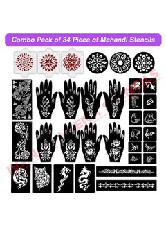 ivana's Ivana's Set of 34 Pcs Reusable Mehandi Stencils for Hands, Wrist, Body, Back, Neck, Face Combo Pack Stencils for Women, Girls And Kids, Easy To Use In Just 4 Steps Indian Design Collection, A2166  - Image 2