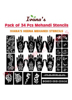 ivana's Ivana's Set of 34 Pcs Reusable Mehandi Stencils for Hands, Wrist, Body, Back, Neck, Face Combo Pack Stencils for Women, Girls And Kids, Easy To Use In Just 4 Steps Indian Design Collection, A2166  - Image 3